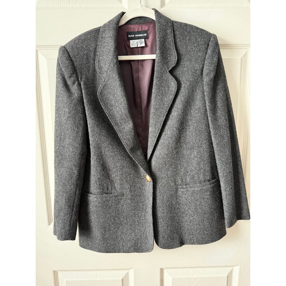 Sag Harbor Vintage 90s Wool Blazer Charcoal Gray 10 Minimalist Academia Office‎